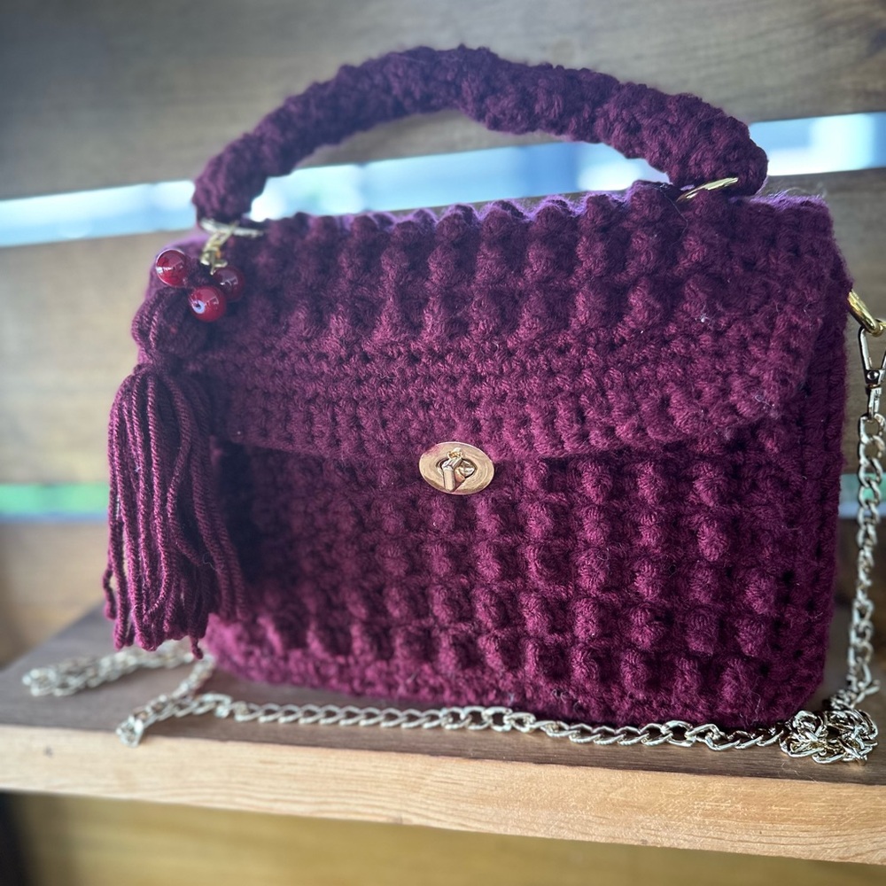 Handcrafted Burgundy Crochet Bag